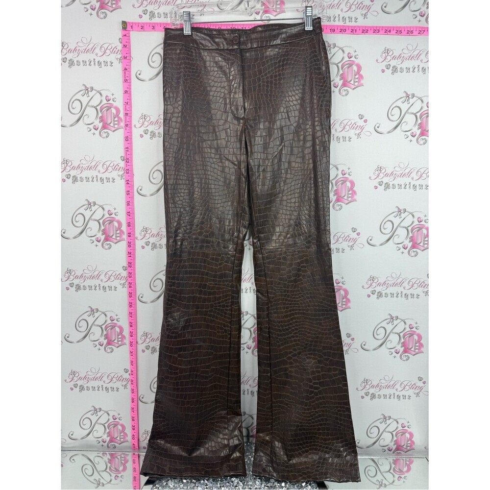 Sinequanone pants crocodile Women's Brown Croc-Embossed Faux Leather Flare Pants